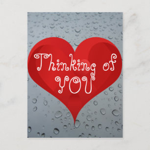 Thinking of You, Water Drops Window Rain Red Heart Postcard