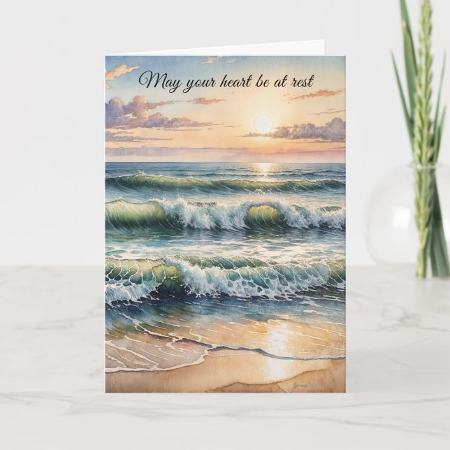 Thinking of You Watercolor Beach Sunrise Card (Front)