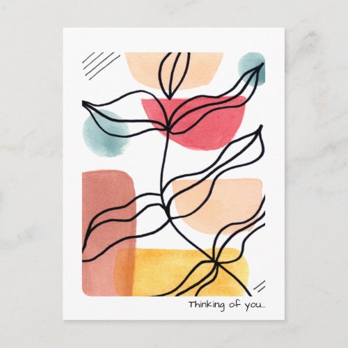 Thinking Of You Watercolor Boho Pattern Postcard