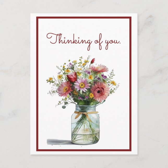 Thinking of You Watercolor Daisies in a Jar Postcard (Front)