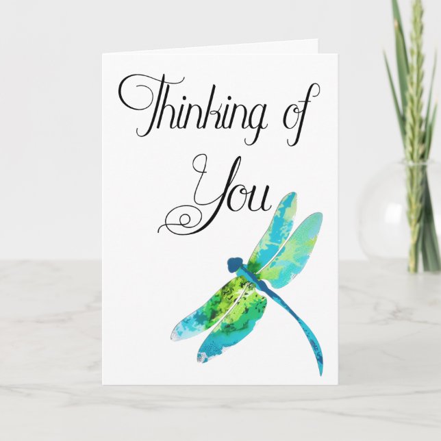 Thinking of You Watercolor Dragonfly Card (Front)