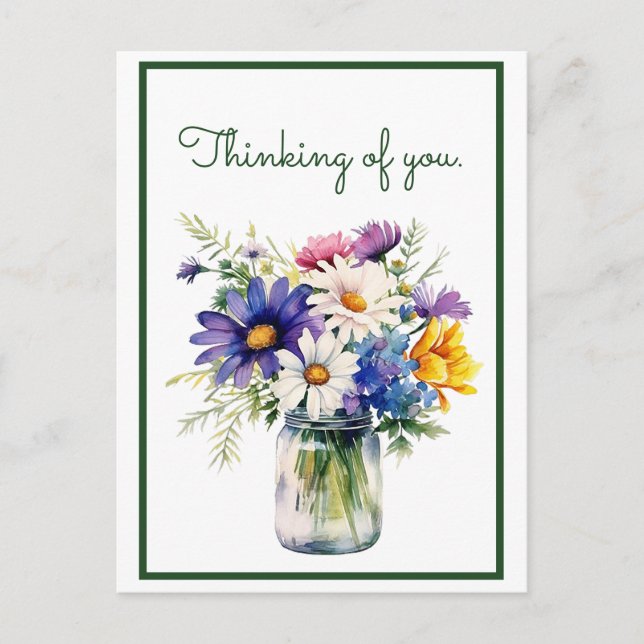 Thinking of You Watercolor Flowers Customize Postcard (Front)