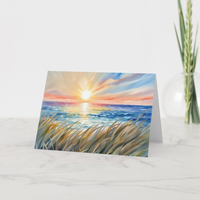 Thinking of You Watercolor Ocean Sunrise Card (Front)