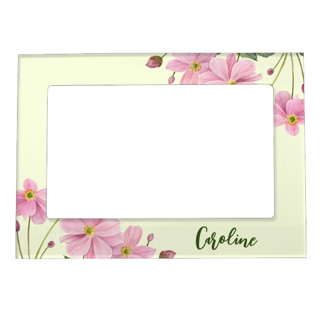 Thinking of You Watercolor Pink Japanese Anemone Magnetic Frame (Front)