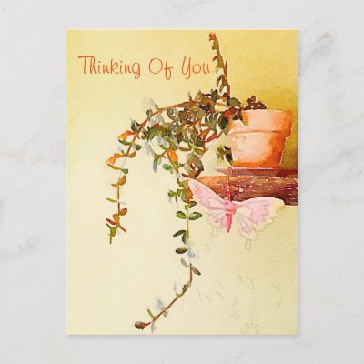 Thinking Of You Watercolor Potted Plant Butterfly