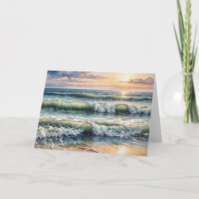 Thinking of You Watercolor Seascape Card (Front)