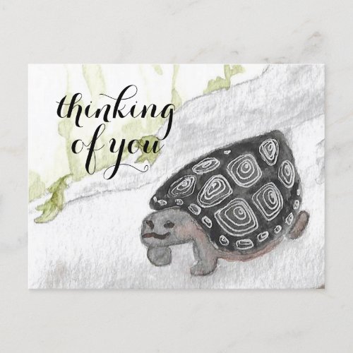 Thinking of You Watercolor Turtle Postcard