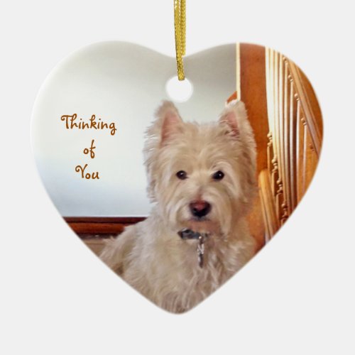 Thinking of You Westie Dog Sitting on the Stairs Ceramic Ornament
