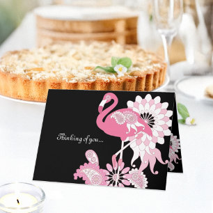 Thinking Of You Whimsical Modern Pink Flamingo Card