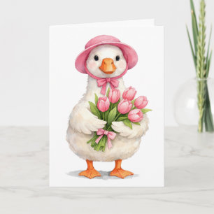 Thinking of You White Goose with Pink Tulips Card