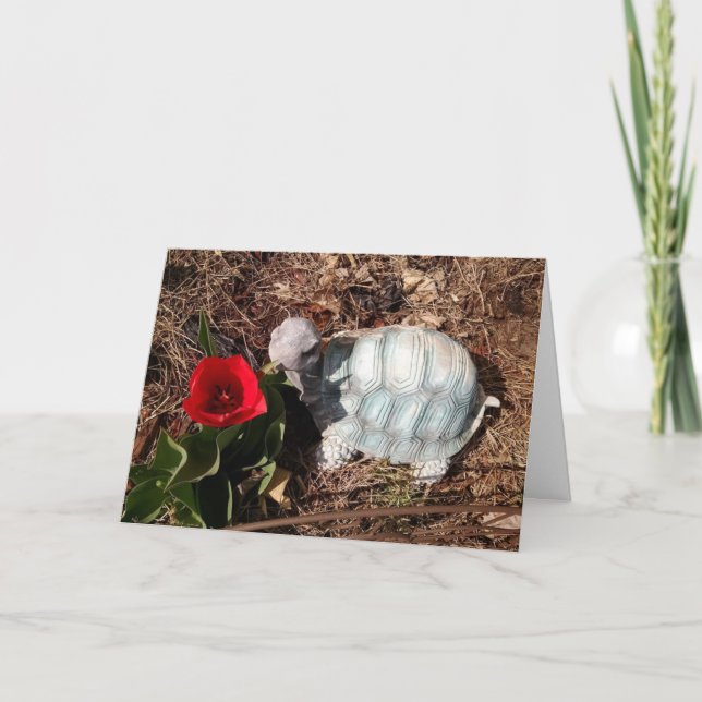 Thinking of You Wind Turtle & Flower Greeting Card (Front)