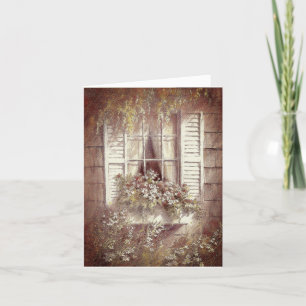 Thinking of you,Window, shutters and spring flower Letterpress Thank You Card