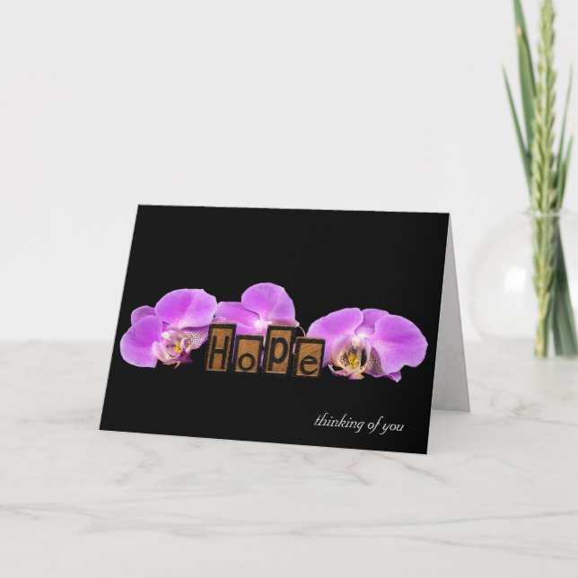 thinking of you with hope text and orchids card (Front)