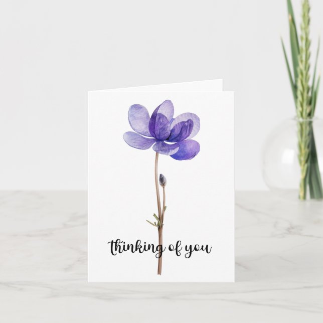 "Thinking of You" with Purple Flower Note Card (Front)