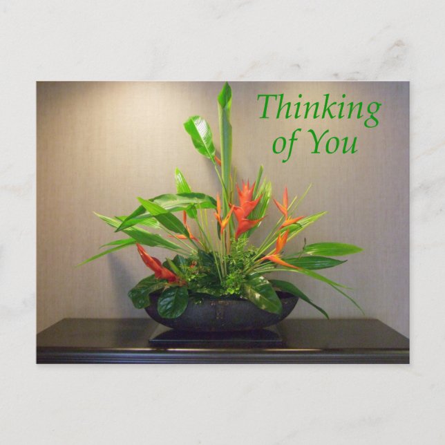 Thinking of You with Tropical Flowers Postcard (Front)