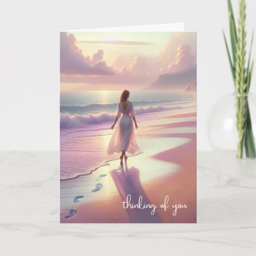Thinking Of You Woman Walking On the Beach Card