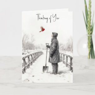 Thinking of You Young Man Watching a Cardinal Card