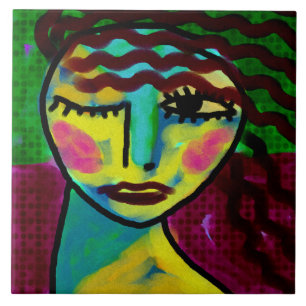 Thinking Original Abstract Digital Painting  Ceramic Tile