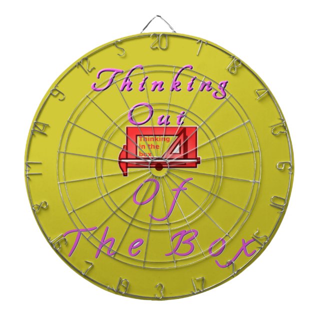 Thinking out of the box. dartboard with darts (Front)