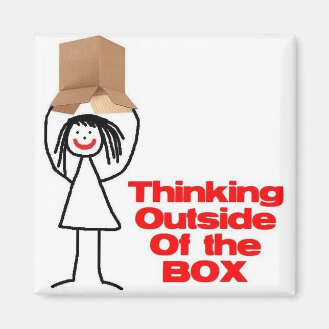 Thinking Outside the Box Cartoon Magnet (Front)