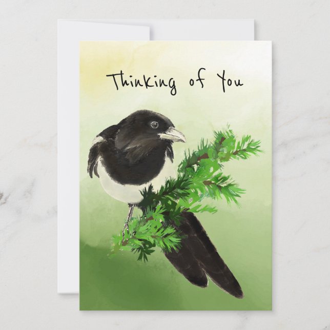 Thinking You Curious Magpie Garden Bird Wildlife  Card (Front)