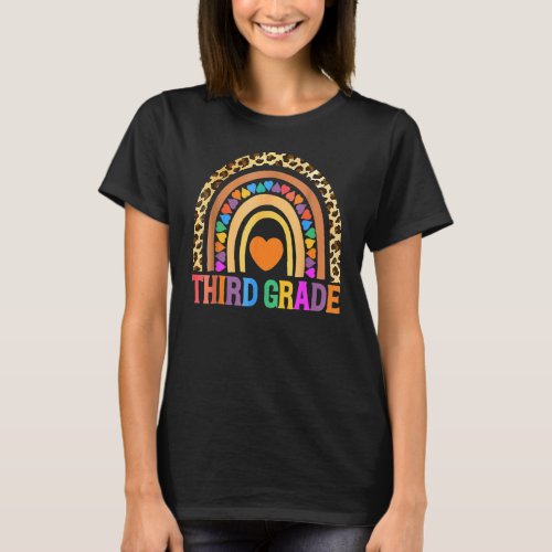 Third 3rd Grade Leopard Rainbow Teacher  Back To S T_Shirt