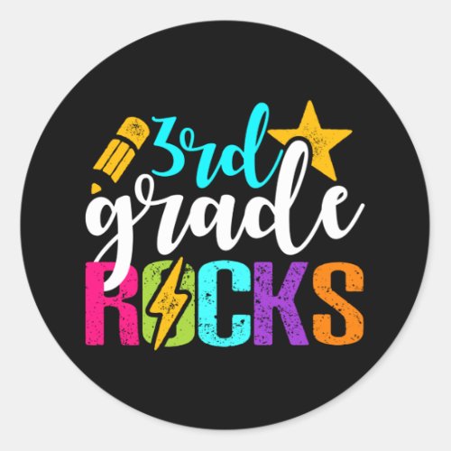 Third 3rd grade rocks Teacher or Student Classic Round Sticker