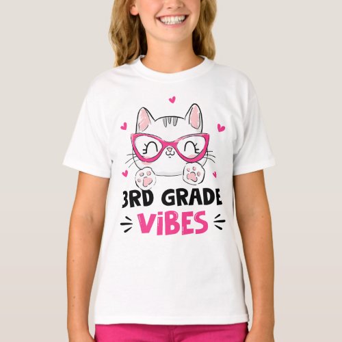 Third 3rd Grade Vibes Back To School Cute Cat Cute T_Shirt