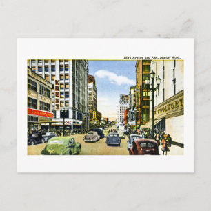 Third Avenue and Pike, Seattle, Washington Postcard