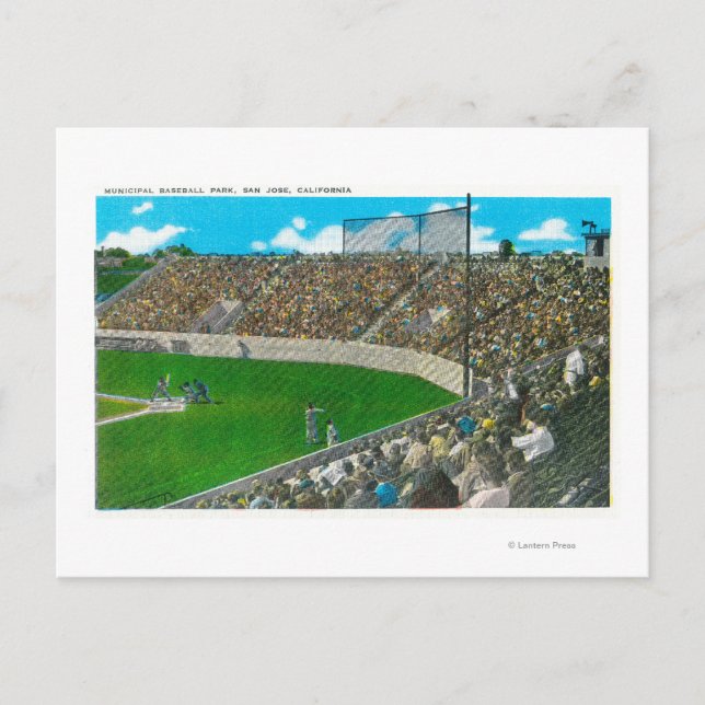 Third Base Line View of Municipal Baseball Postcard (Front)