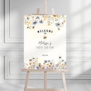 Third Bee Day - Floral 3rd Birthday Welcome Sign