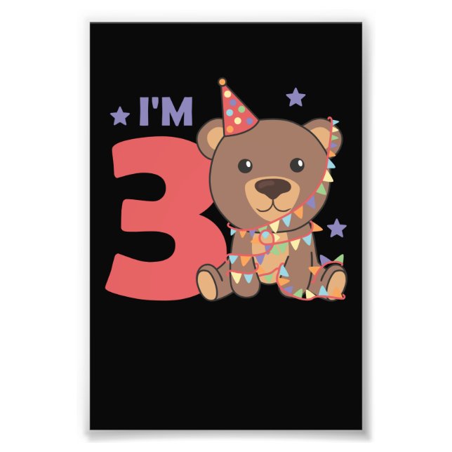 Third Birthday Bear For Children 3 Years Old Photo Print (Front)