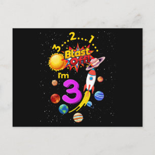 Third Birthday Blast Off 3 Astronaut Rocket Postcard