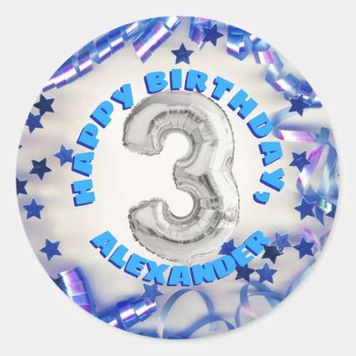 Third Birthday Boys Three Years Old Party Classic Round Sticker