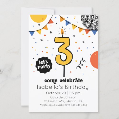 Third Birthday Candle Doodle Invitation