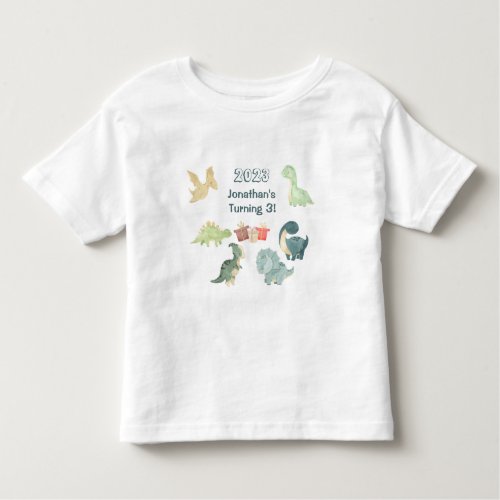 Third Birthday Cute Dinosaur Watercolor  Toddler T_shirt