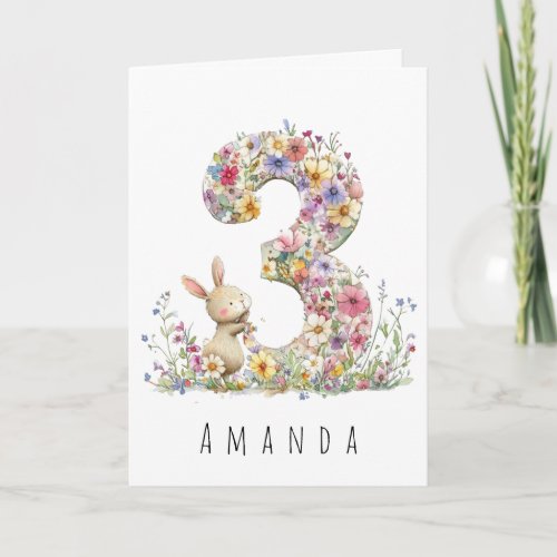 Third Birthday Floral Bunny Card