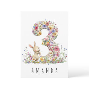 Third Birthday Floral Three & Bunny Card