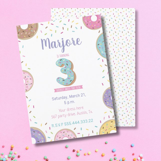 Third Birthday invitation, sweet donut invitation (Creator Uploaded)