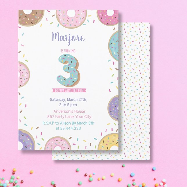 Third Birthday invitation, sweet donut invitation (Creator Uploaded)