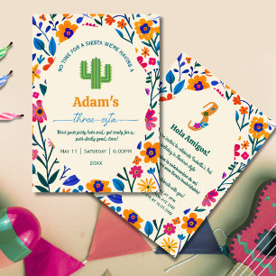 Third Birthday Mexican floral cactus - Three-esta Invitation