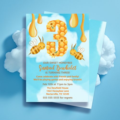 Third Birthday _ Sweet Honeybee Party Invitation