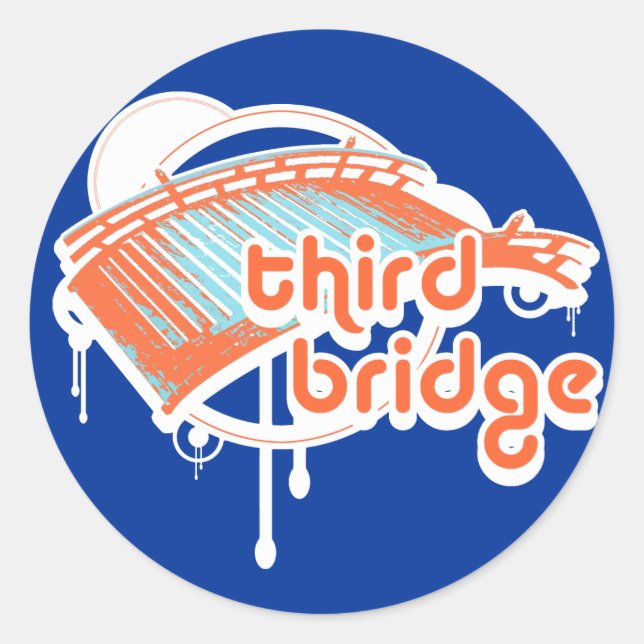 third bridge. orange&blue. classic round sticker (Front)