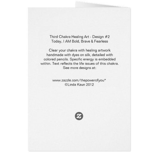 Third Chakra-  #2 - Self Esteem Cards (Back)
