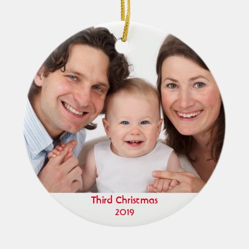 Third Christmas Custom Family Photo Text Template Ceramic Ornament