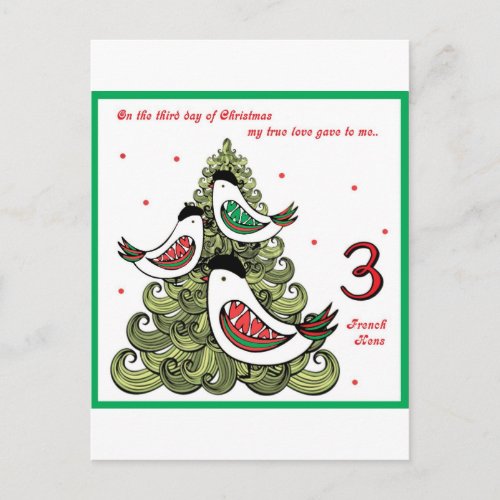 Third Day of Christmas Holiday Postcard