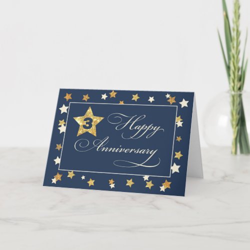 Third Employee Anniversary Navy Gold Effect Stars Card