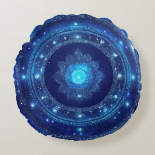 Third Eye Chakra Blue Mandala Meditation Round Pillow