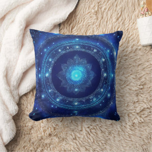 Third Eye Chakra Blue Mandala Throw Pillow