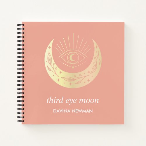 Third eye crescent moon Boho Monogram Coral Notebook
